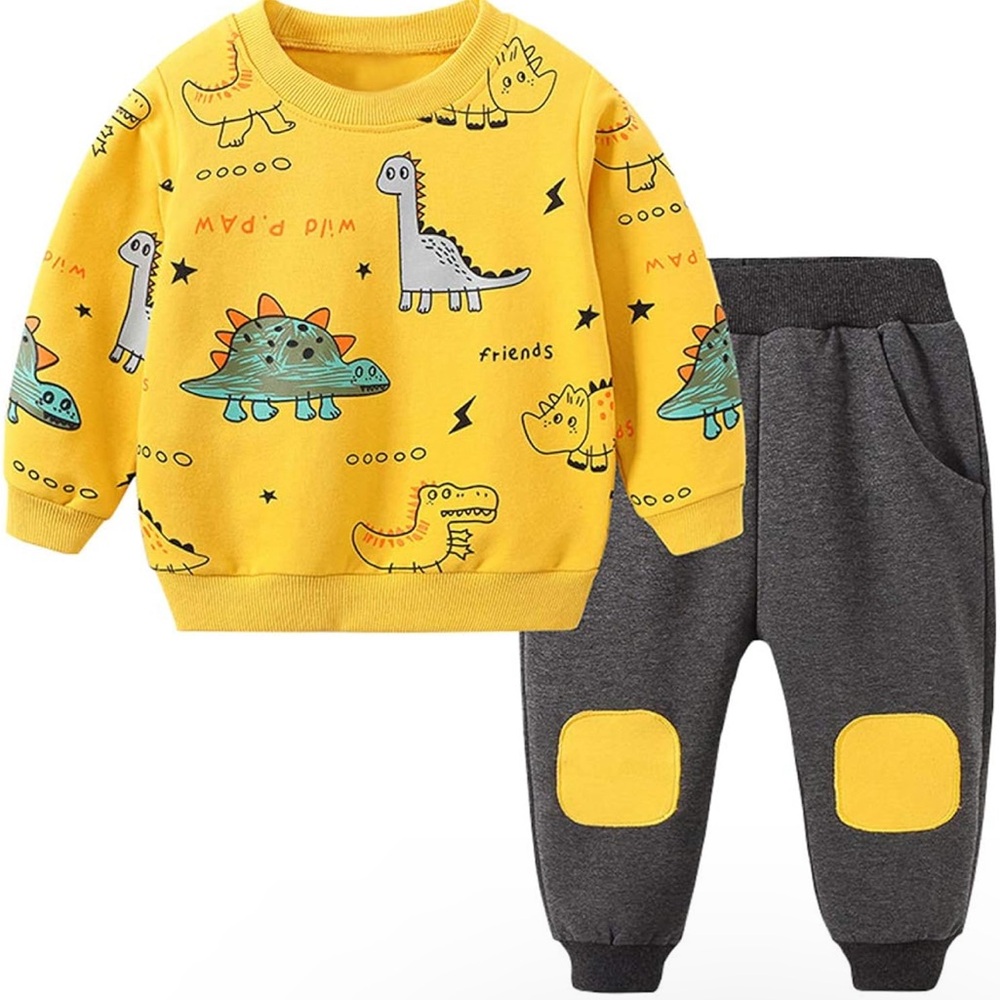 Toddler dinosaur printed long sleeve shirt and pants set